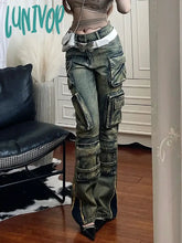 Lunivop Woman Tight Bodycon Jeans Low Waist Denim Stretch Pants Straight Leg Tie-Dyed Old Money